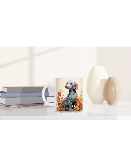 Pastel Çiçekli Köpek Baskılı Kupa Bardak