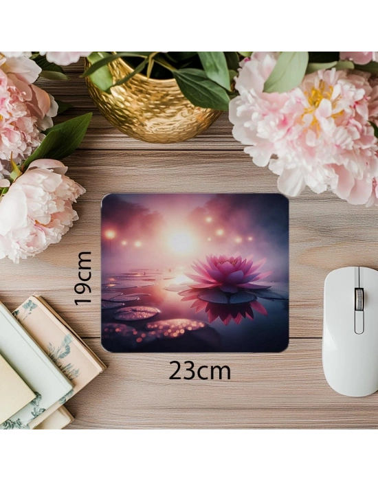 Pastel Işıklı Lotus Çiçeği Mousepad - 19x23 cm 2 mm Dikdörtgen İthal Baskılı Mouse Pad