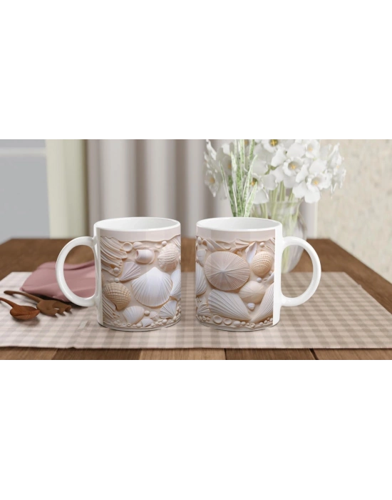 Pastel Kabuk Desenli Sade ve Şık Su Altı Temalı Kupa Bardak