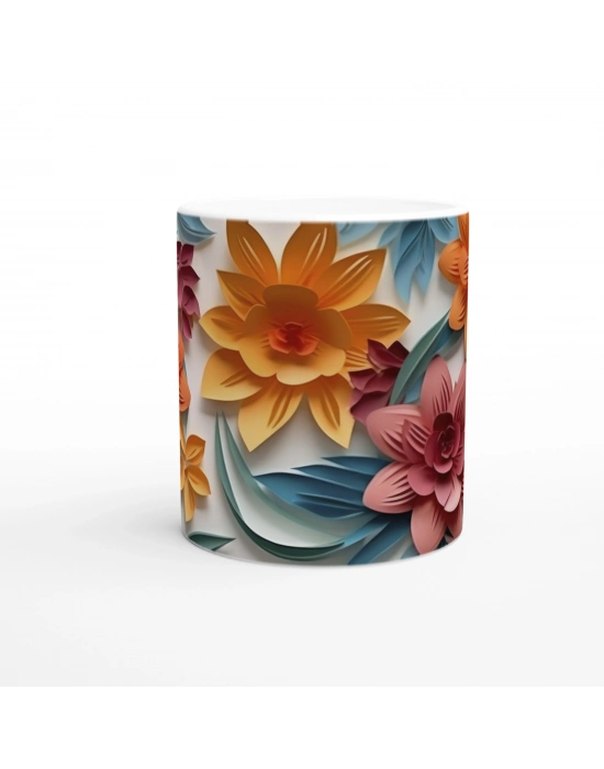 Pastel Kesitli Canlı Çiçek Desenli Kupa Bardak