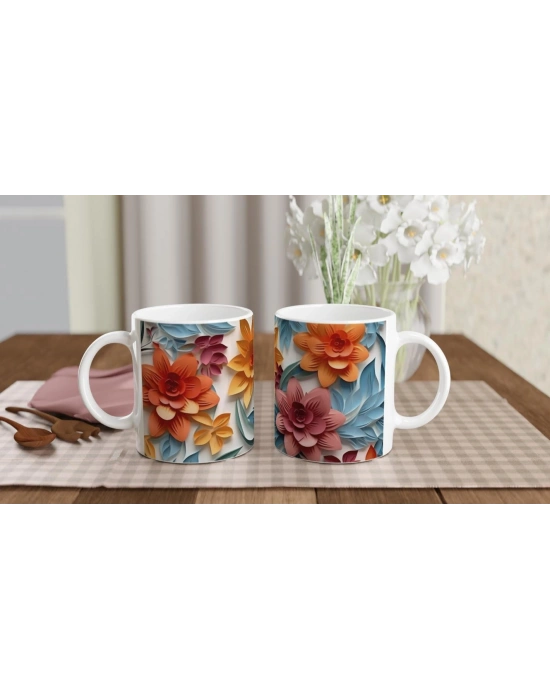 Pastel Kesitli Canlı Çiçek Desenli Kupa Bardak