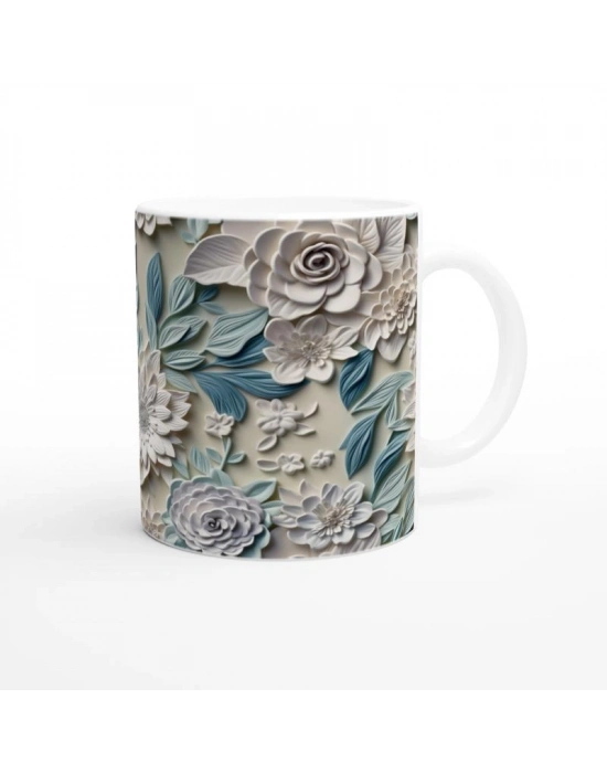 Pastel Mavi ve Krem Çiçekli Kupa Bardak