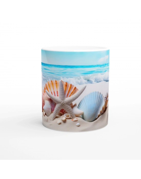 Pastel Renkli Kabuklar ve Yıldızlarla Su Altı Temalı Kupa Bardak