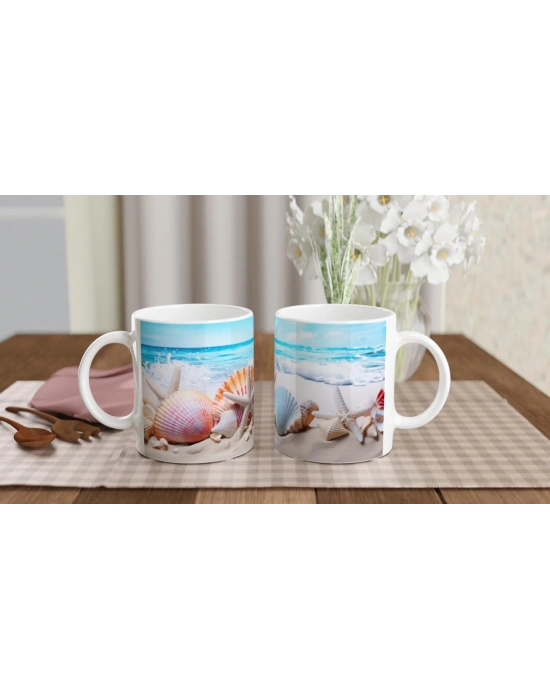 Pastel Renkli Kabuklar ve Yıldızlarla Su Altı Temalı Kupa Bardak