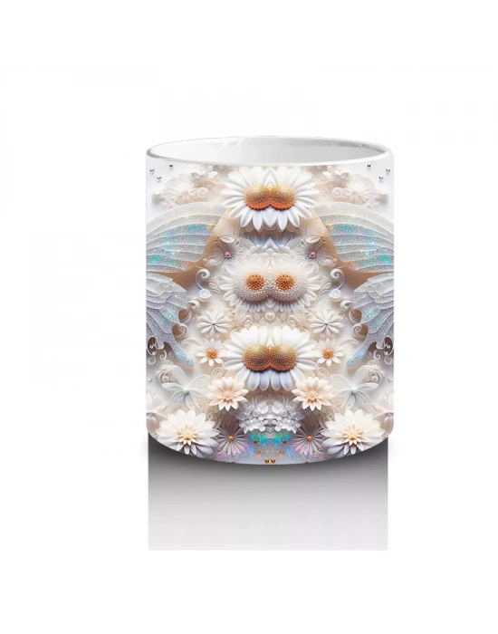 Pastel Renkli Rölyef Kelebek Deseni – Baskılı Kahve Kupası