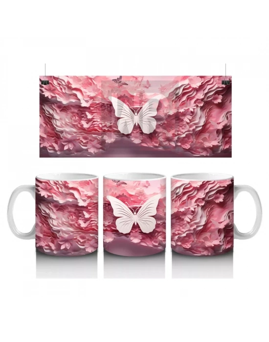 Pastel Renkli Şık Kelebek– Baskılı Kahve Kupası