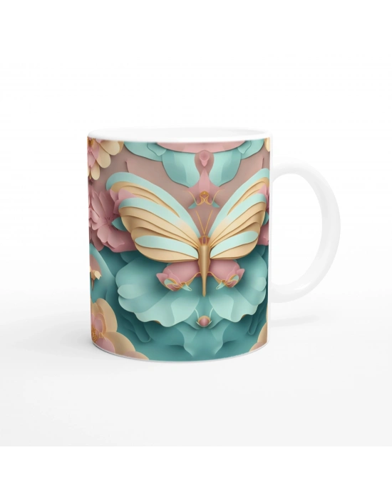Pastel Renkli Zarif Kelebek Temalı Baskılı Kupa Bardak