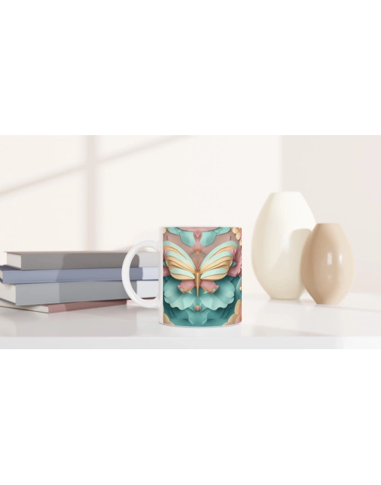 Pastel Renkli Zarif Kelebek Temalı Baskılı Kupa Bardak