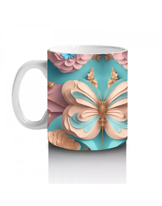 Pastel Renkli Zarif Kelebekler – Baskılı Kahve Kupası