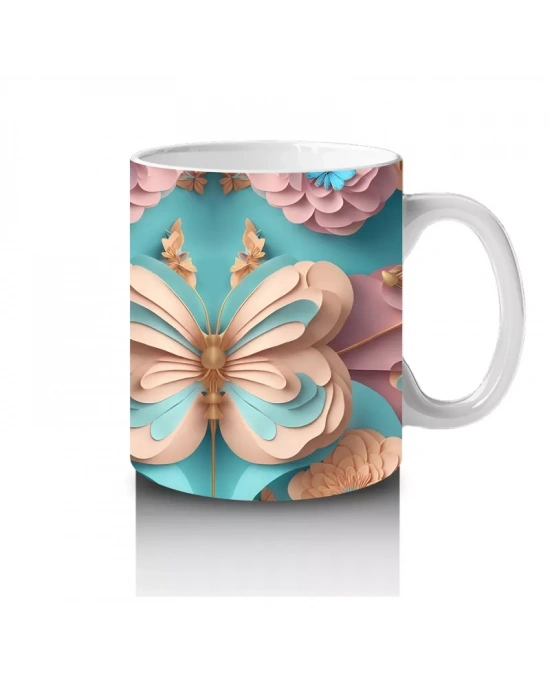 Pastel Renkli Zarif Kelebekler – Baskılı Kahve Kupası