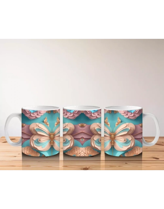 Pastel Renkli Zarif Kelebekler – Baskılı Kahve Kupası