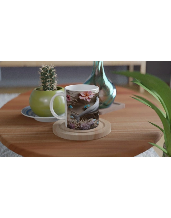 Pastel Tonlarda Çiçekler ve Yunus Desenli Su Altı Temalı Kupa Bardak