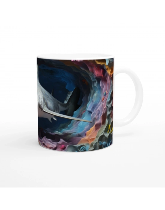 Pastel Tonlarda Mercanlar Arasında Köpekbalığı Su Altı Temalı Kupa Bardak