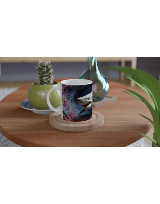 Pastel Tonlarda Mercanlar Arasında Köpekbalığı Su Altı Temalı Kupa Bardak