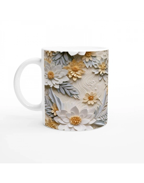 Pastel Zarafetinde Rölyef Çiçekli Kupa Bardak