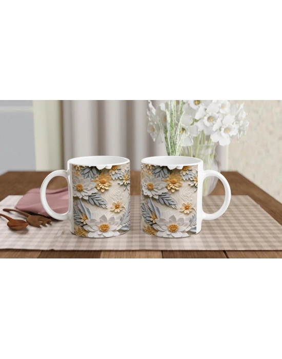 Pastel Zarafetinde Rölyef Çiçekli Kupa Bardak