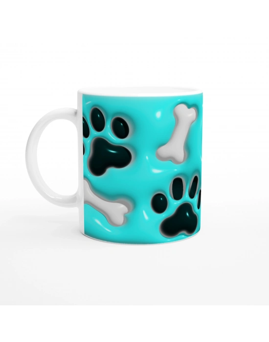 Pati ve Kemik Desenli Turkuaz Temalı Baskılı Kupa Bardak