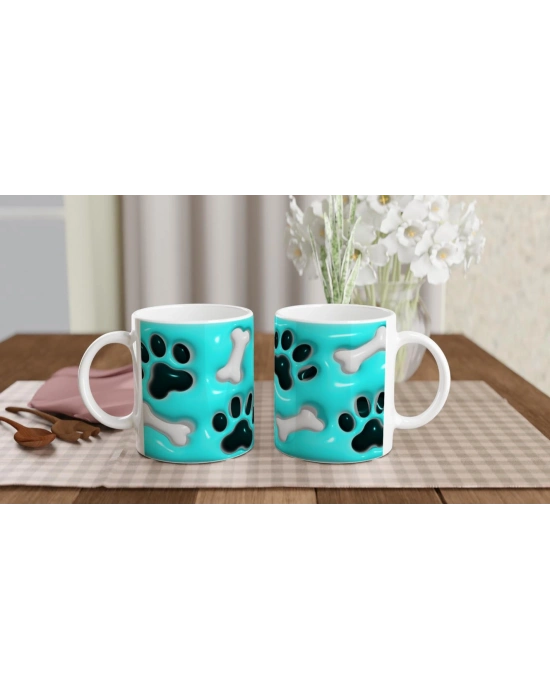 Pati ve Kemik Desenli Turkuaz Temalı Baskılı Kupa Bardak