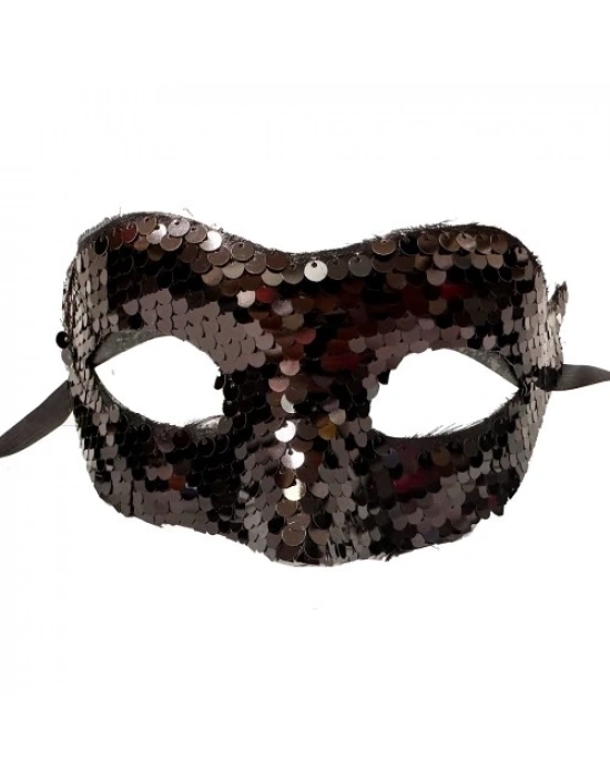 Payetli Venedik Balo Parti Maskesi Siyah
