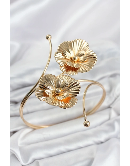 Pazu Bileklik Gold Renk Pirinç Çiçek Model