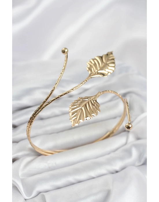 Pazu Bileklik Gold Renk Pirinç Yaprak Model