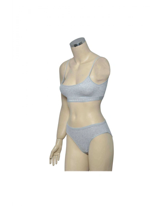 Pedli İp Askılı Yarım Atlet Büstiyer Külot Takım Gri