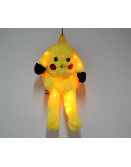 Peluş Işıklı Oynar Kulaklı Pikachu Sırt Çantası