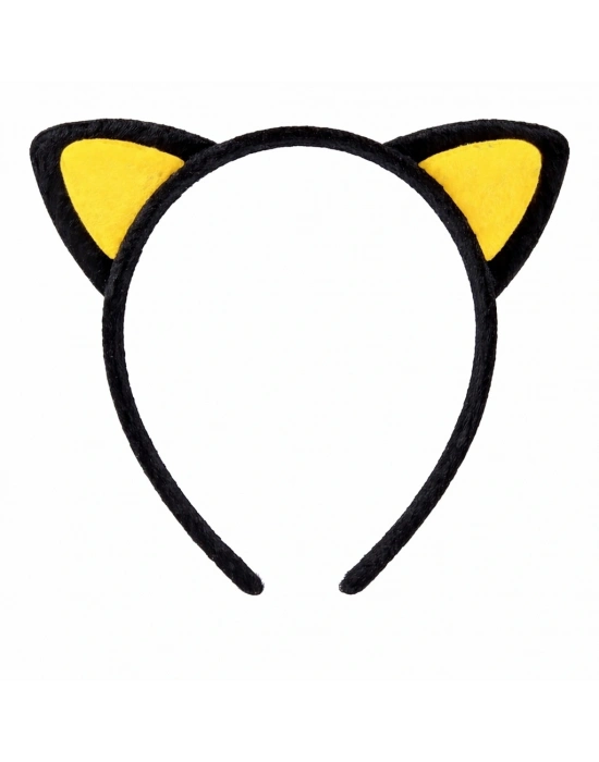 Peluş Kedi Kulak Taç Sarı Siyah – Çocuk Parti & Kostüm Tacı