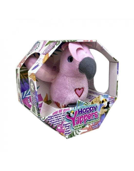 Peluş Ses Tekrarlı Hayvan Bileklik Aksesuar - Pembe Papağan