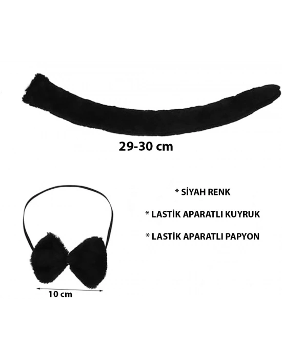 Peluş Siyah Renk Kuyruk Ve Papyon Yetişkin Çocuk Uyumlu