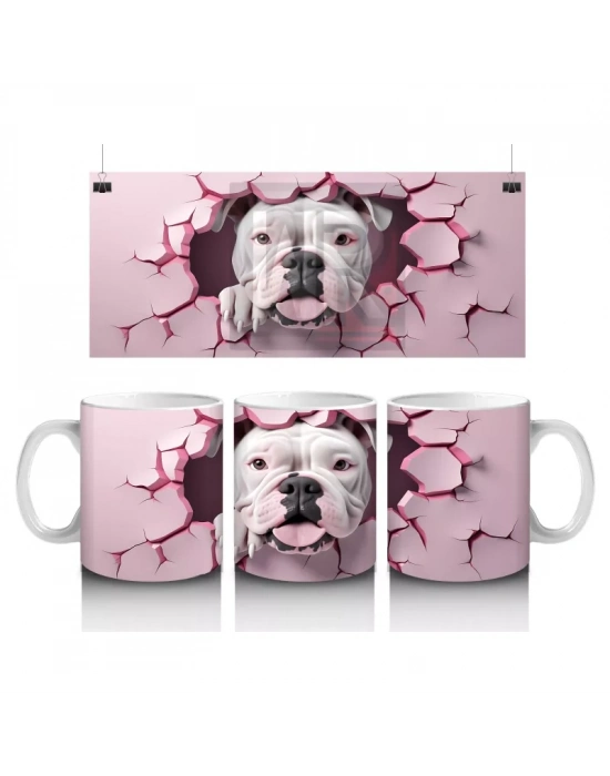 Pembe Arka Planda Bulldog Deseni - Baskılı Kahve Kupası