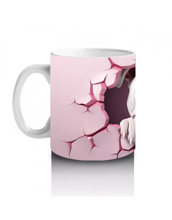 Pembe Arka Planda Bulldog Deseni - Baskılı Kahve Kupası