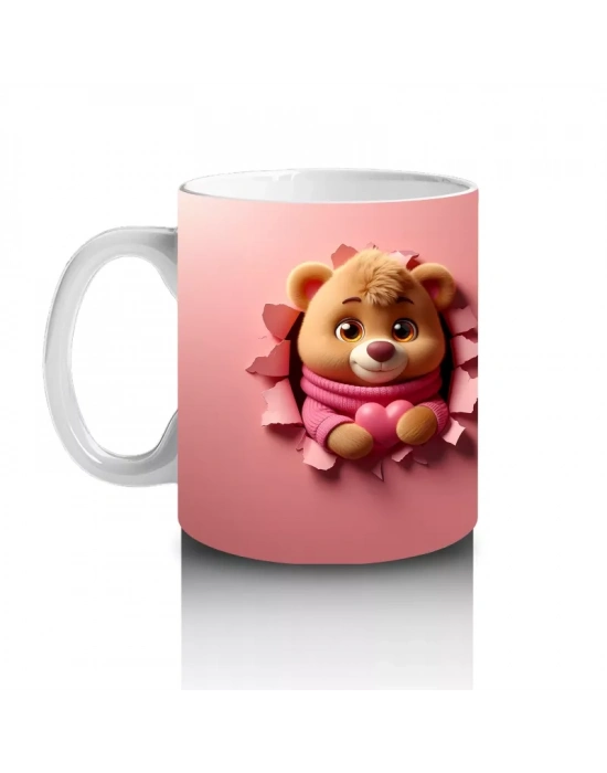 Pembe Arka Planda Ponpon Şapkalı Kız – Baskılı Kahve Kupası