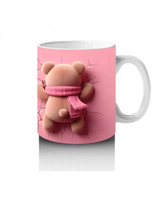 Pembe Arka Planda Ponpon Şapkalı Kız – Baskılı Kahve Kupası