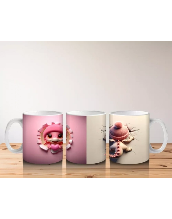 Pembe Arka Planda Şapkalı Oyuncak Ayıcıklar – Baskılı Kahve Kupası