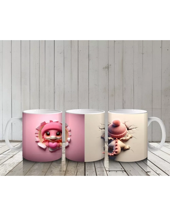 Pembe Arka Planda Şapkalı Oyuncak Ayıcıklar – Baskılı Kahve Kupası