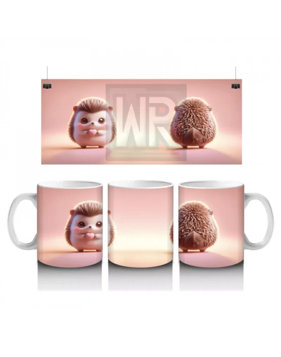 Pembe Arka Planda Sevimli Kirpiler – Baskılı Kahve Kupası