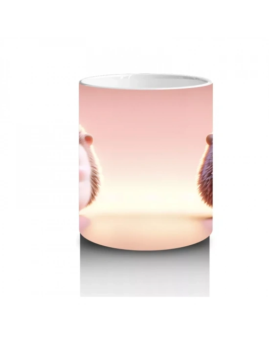 Pembe Arka Planda Sevimli Kirpiler – Baskılı Kahve Kupası