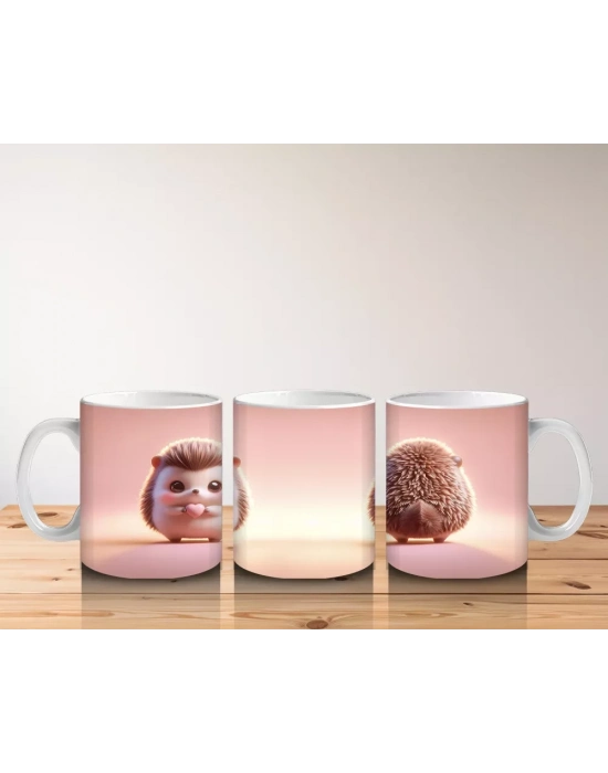 Pembe Arka Planda Sevimli Kirpiler – Baskılı Kahve Kupası