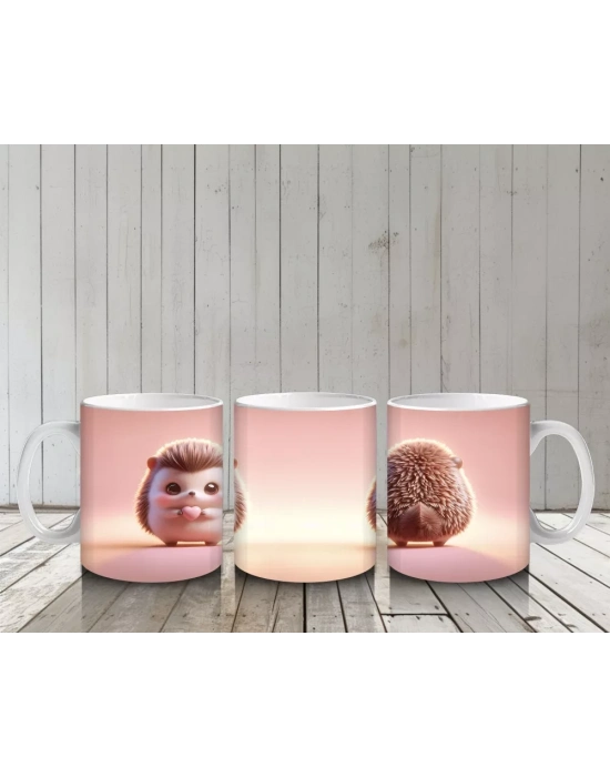 Pembe Arka Planda Sevimli Kirpiler – Baskılı Kahve Kupası