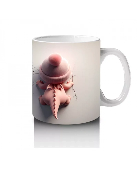 Pembe Arka Planda Şirin Çocuk Maskotu – Baskılı Kahve Kupası