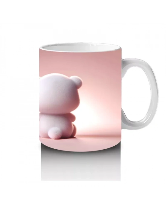 Pembe Arka Planda Tatlı Ayıcıklar – Baskılı Kahve Kupası