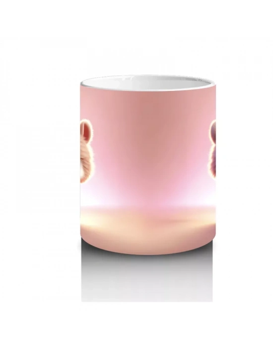 Pembe Arka Planlı Sevimli Lama Figürü (Ön ve Arka) - Baskılı kahve kupası