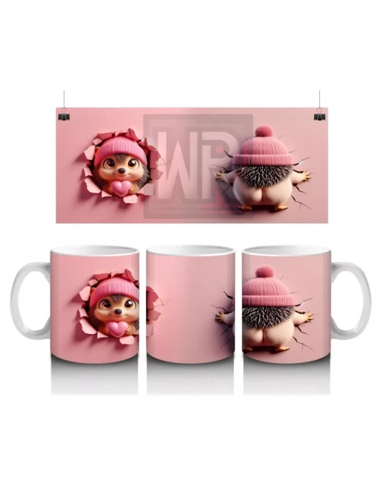 Pembe Bebek Şapkası Takan Oyuncak Kirpi – Baskılı Kahve Kupası