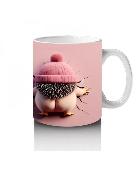 Pembe Bebek Şapkası Takan Oyuncak Kirpi – Baskılı Kahve Kupası