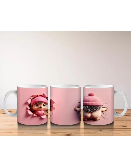 Pembe Bebek Şapkası Takan Oyuncak Kirpi – Baskılı Kahve Kupası