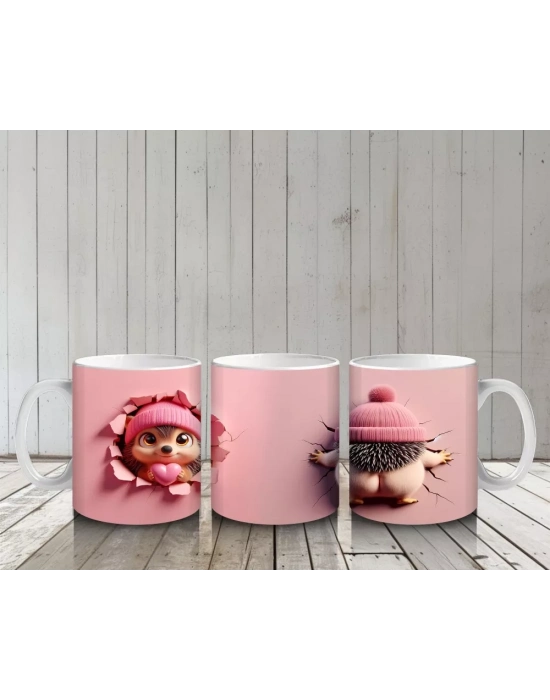 Pembe Bebek Şapkası Takan Oyuncak Kirpi – Baskılı Kahve Kupası