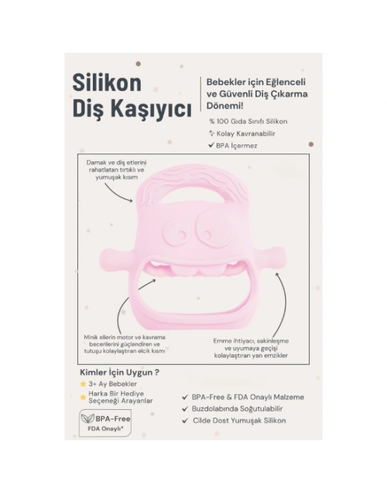 Pembe Bebek Silikon Diş Kaşıyıcı