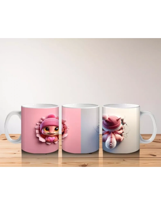 Pembe Bere Takmış Tilki Figürü - Baskılı Kahve Kupası