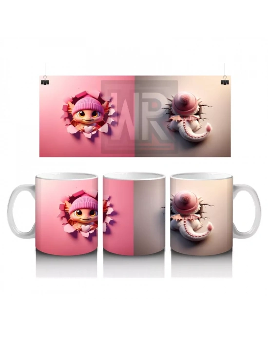 Pembe Bere ve Atkı Takmış Sevimli Yüz – Baskılı Kahve Kupası